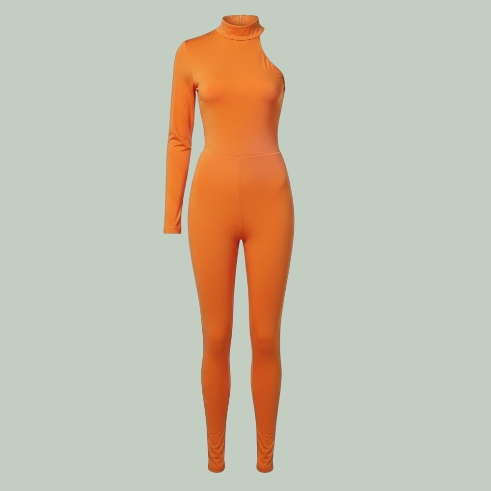 Naked Wardrobe One Shoulder Mock Neck Jumpsuit Womens XS Orange NW-J1151
